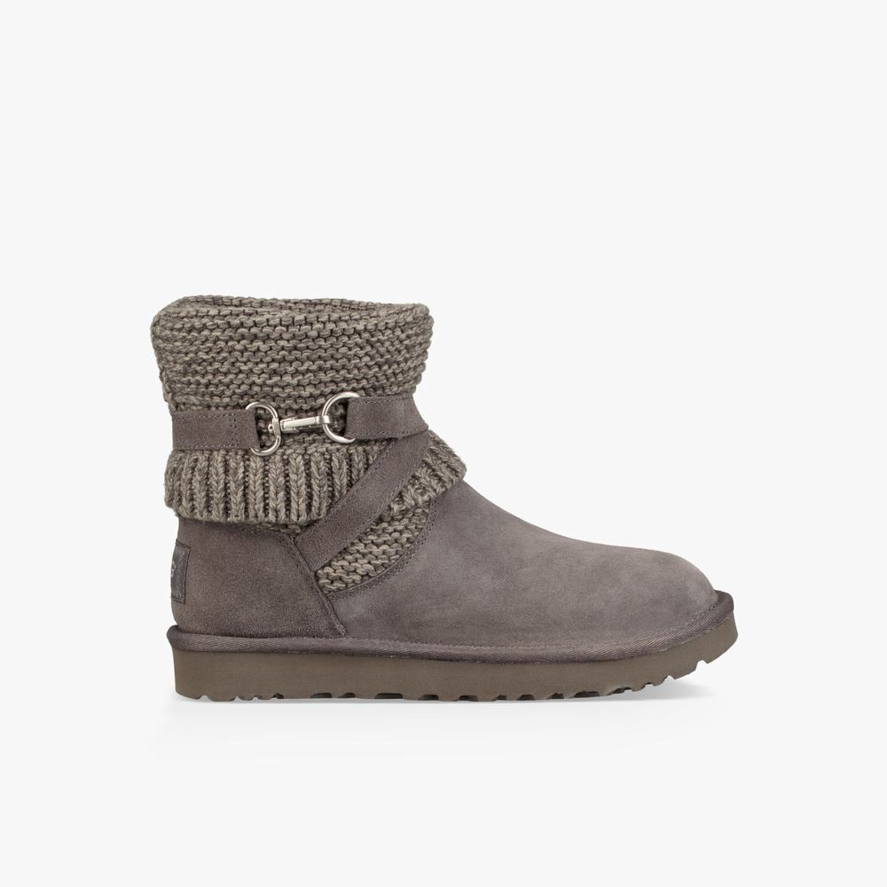 Bottes Classic UGG Purl Strapm Femme Grise Foncé Soldes 363XFUOC